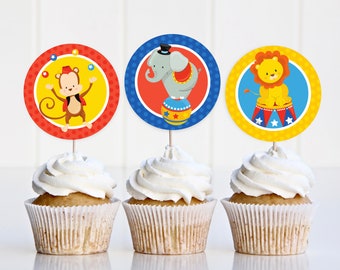 Toppers cupcake circo, decorazioni per feste di compleanno circensi, toppers stampabili, download istantaneo, tag circo, tag carnevale