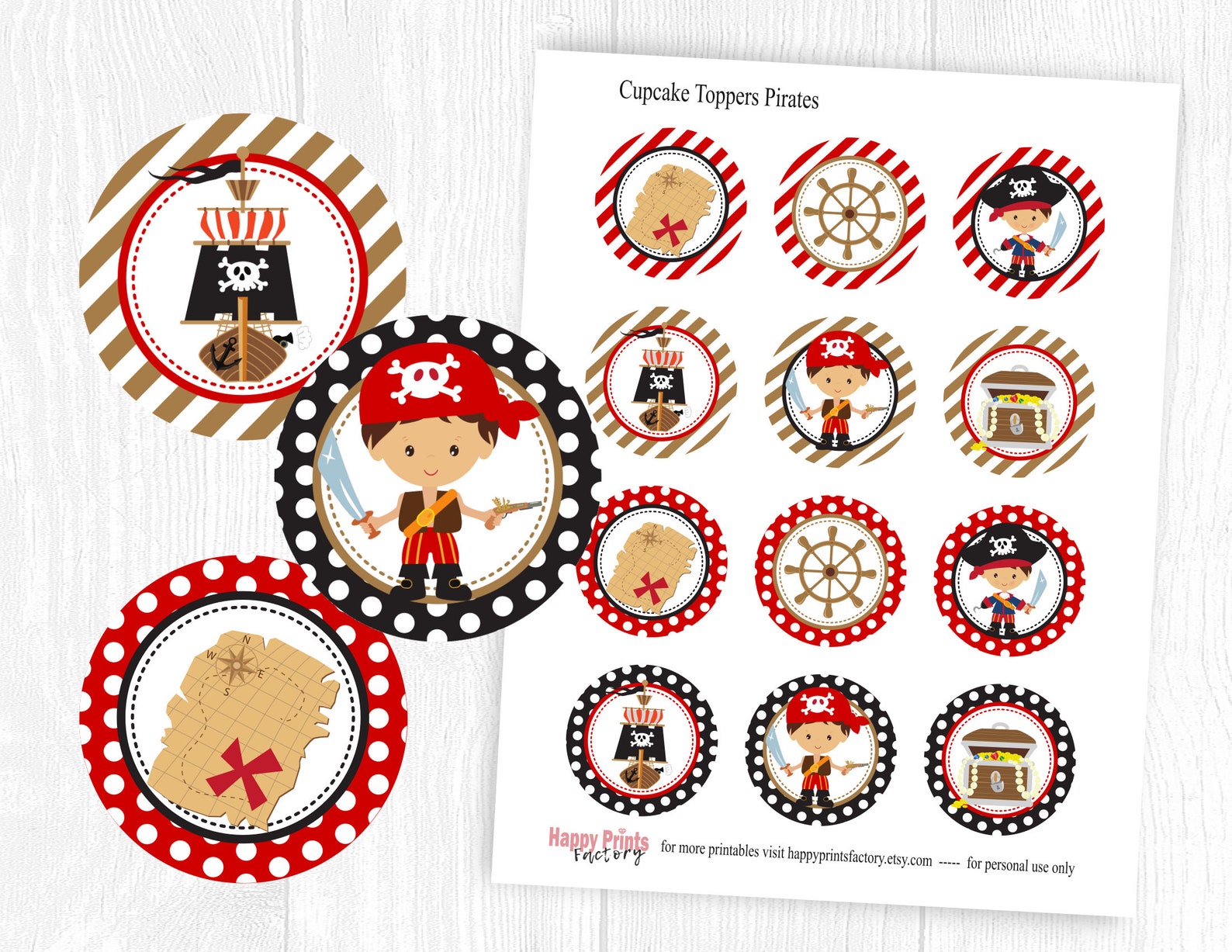 Pirate Cupcake Toppers, Birthday Tags Pirates, Printable Toppers, Etsy