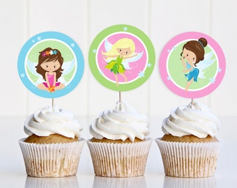 Fairies Cupcake Toppers, Fairy Birthday Tag, Fairy Party Decoration, Princess Stickers, Girls Party, Printable Toppers, Instant Download