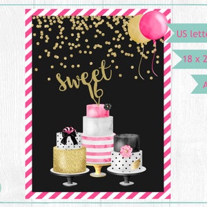 Sweet Sixteen Welcome Sign, Sweet 16 Poster , Sweet 16 Center Piece, Printable PDF, Printable JPG, Girl Birthday