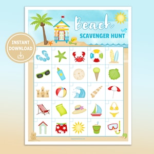 Beach Scavenger Hunt Printable for Kids - Summer Scavenger hunt - Outdoor Scavenger Hunt - Beach Activity - Instant Download