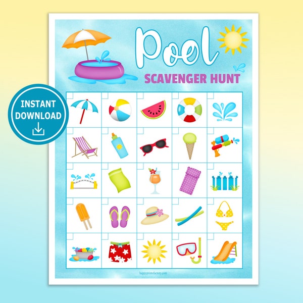 At the Pool Scavenger Hunt Printable for Kids - Pool Activity -  Summer Scavenger Hunt - Pool Party Game -   Instant Download