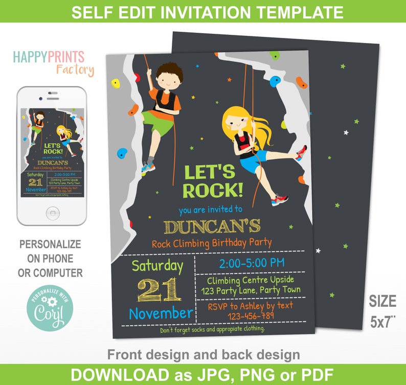 Rock Climbing Party Invitation Climbing Invitation Boy and Etsy