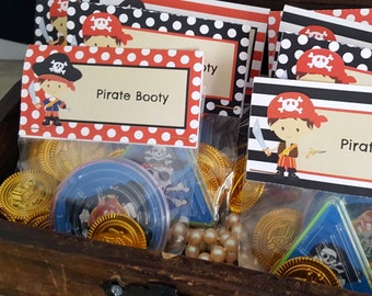 Pirate Treat Bag Toppers, Pirate Favor Tags, Afdrukbare PDF, Bewerkbaar bestand, Thuis personaliseren met Adobe Reader