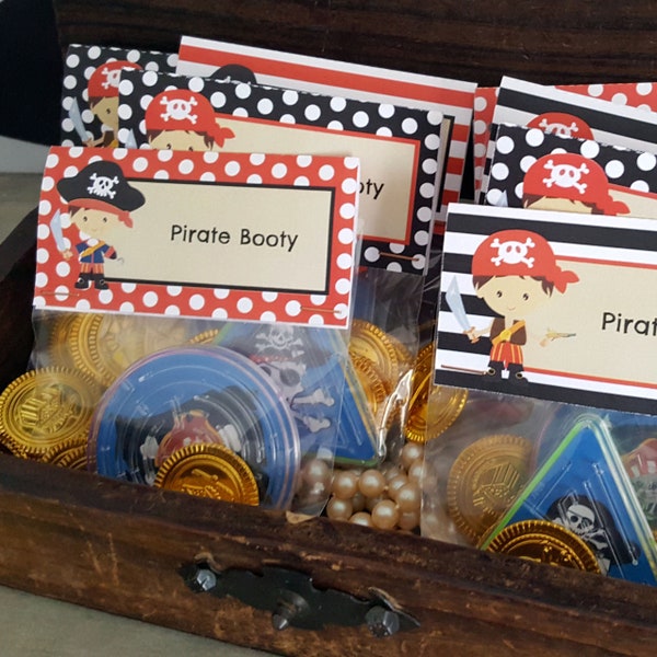 Pirate Treat Bag Toppers, Pirate Favor Tags, PDF imprimable, Fichier modifiable, Personnaliser à la maison avec Adobe Reader