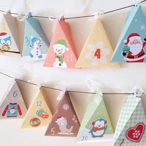 Adventskalender Boxen, Weihnachts Countdown Geschenkboxen, druckbare Adventskalender Kinder, Sofort Download