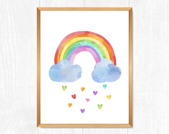 Rainbow Hearts Print, Rainbow Digital Wall Art, Weather Decor, Nursery Digital Art, Printable Decor, Rainbow Print, Rainbow Nursery Art