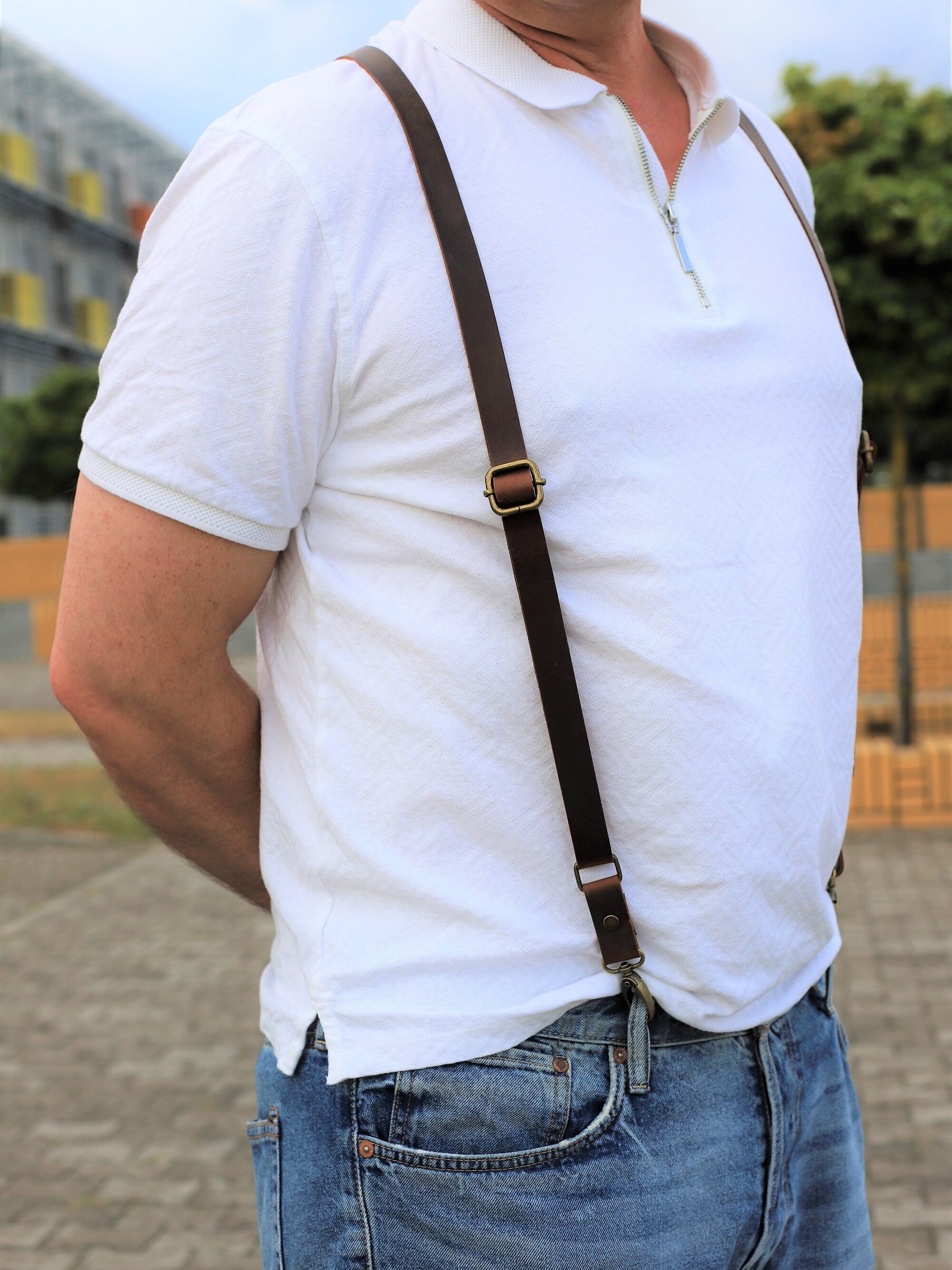 Men's Leather Suspenders, Suspenders Brown, Leather Suspenders