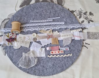 Vintage Cotton Reel Snippets Slow Stitch Craft-bundle of laces,embellishments,fabric-Journalling-Decorative Country Home Decor