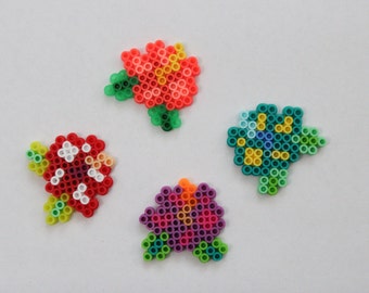 Cute Hibiscus Flower Magnet Set; Handmade From Perler Beads; Can Be Used For Refrigerator, Filing Cabinet, Mirror, Dry Erase Board