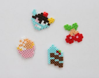 Cute Dessert Magnet Set; Handmade From Perler Beads; Can Be Used For Refrigerator, Filing Cabinet, Mirror, Dry Erase Board