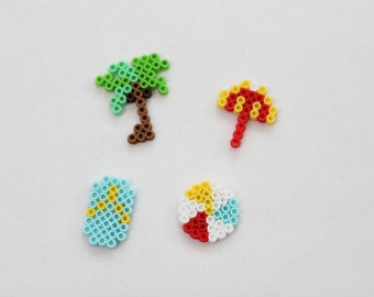 Cute Beach Magnet Set; Handmade From Perler Beads; Can Be Used For Refrigerator, Filing Cabinet, Mirror, Dry Erase Board