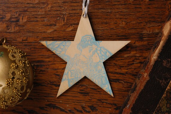 Christmas Medieval Angel Traditional Hand Printed Wooden Lino Etsy