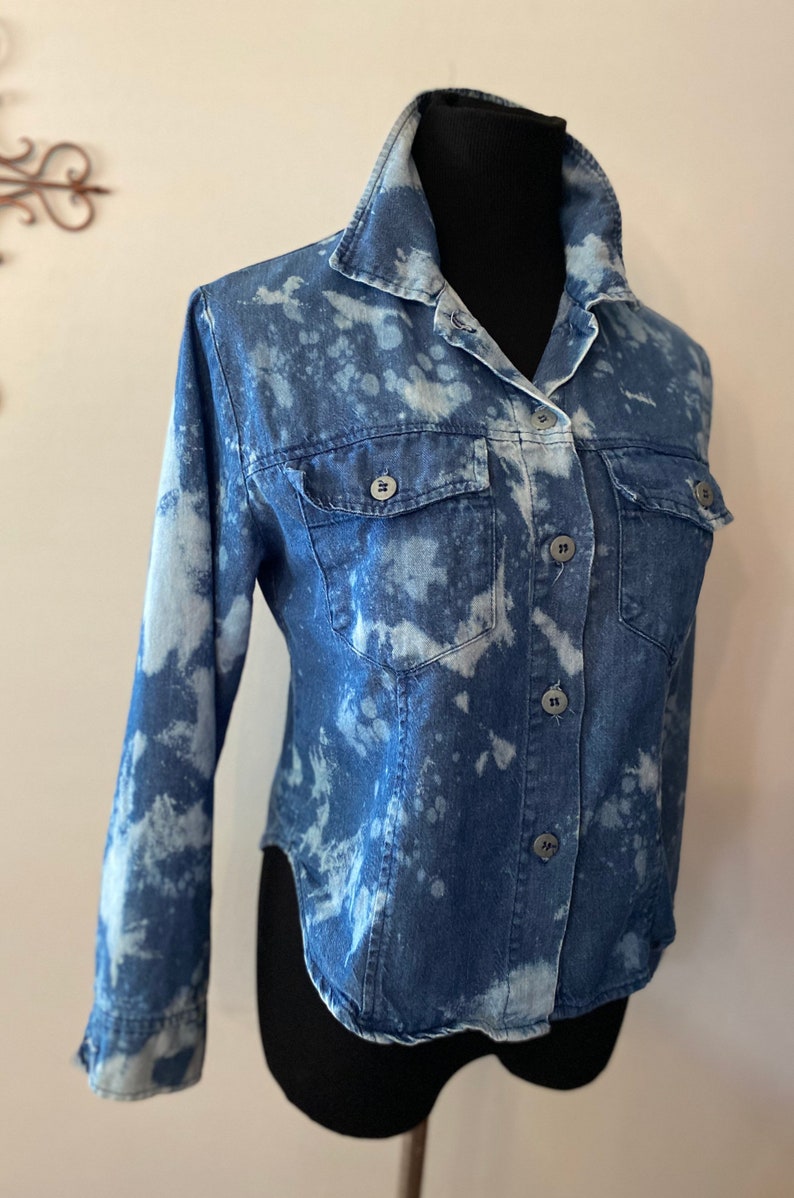Upcycled Denim Cotton Shirt ~Bleached~ Size XS