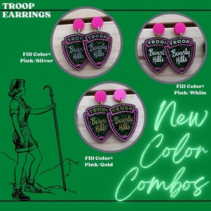 Troop Beverly Hills Inspired Acrylic Earrings | Pink/Green Acrylic Dangle Earrings | 90210 | Wilderness Girls | Camping Scouts