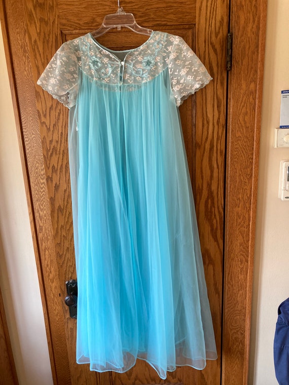 50sLong Blue Nightgown and Robe Size SVintage Belle Smith Sheer Turquoise NightgownPeignoir