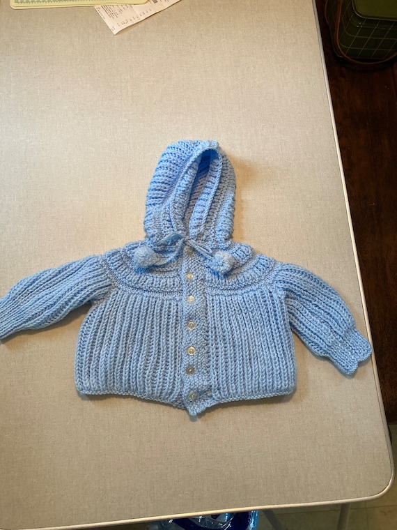 Hand- crafted Knit Baby Blue, Cable Knit Soft Baby