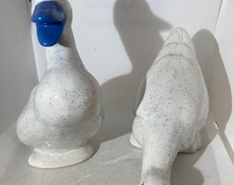 1970, Vintage pair of Blue Speckled Ceramic, Farmhouse, Cabin, Country Ducks