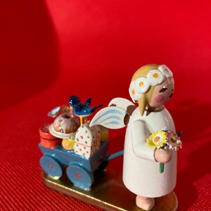 Erzgebirge, Wooden Folk Art from Germany, 1960’s, WENDT & KUHN Marguerite ANGEL Wagon of Goodies Bird Germany.