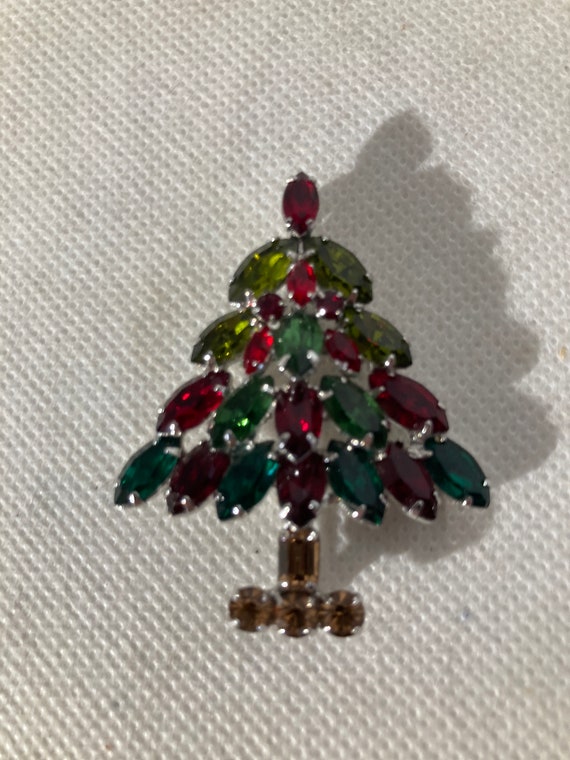 Christmas Tree Rhinestone Pin Brooch Signed NAPIE… - image 1