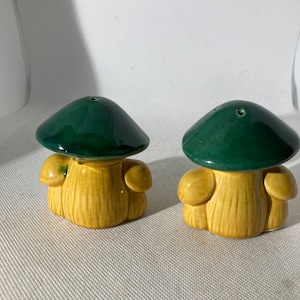 vintage mushroom salt and pepper shakers green and gold
