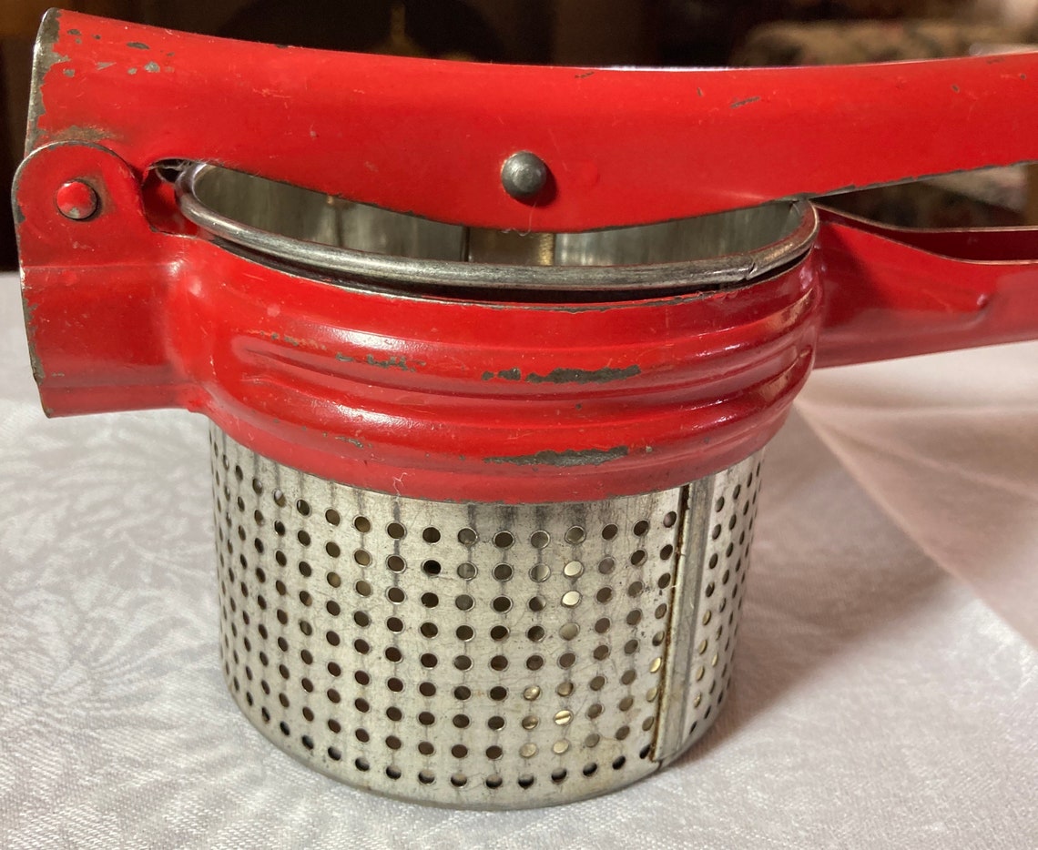 Vintage Antique Red Metal Potato Ricer Masher Strainer. Etsy
