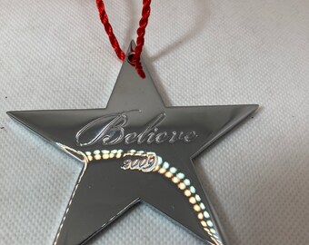 Believe Star Macys Holiday Christmas Ornament Silver 2009 Lot of TWO 
