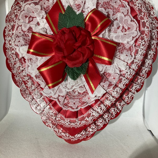 Vintage, Collectible, Frilly, Lace, Red, Valentine Chocolate Candy Heart Box