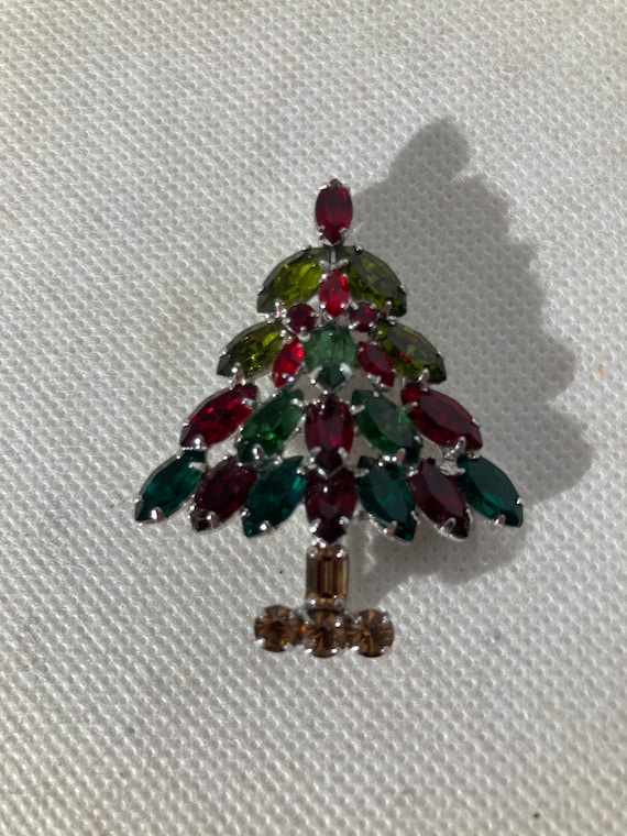 Christmas Tree Rhinestone Pin Brooch Signed NAPIE… - image 2