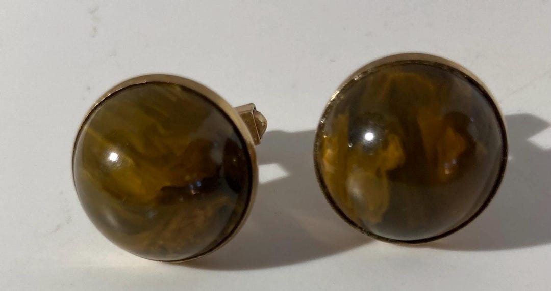 Boutons De Manchette Vintage Swank - Verre Rose Cabochon, Finition Or - Accessoire Homme D'occasion