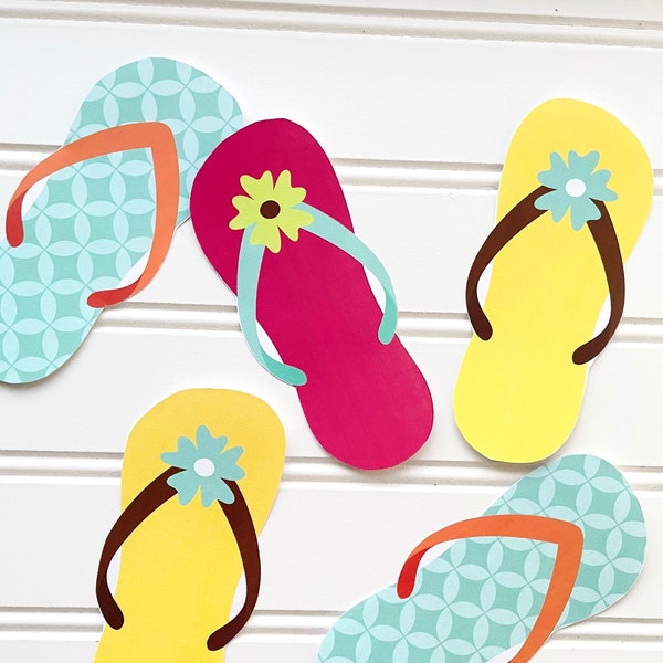 Flip Flop Garland afdrukbaar, zomerfeestdecoratie, flip flop decor, strandfeest slippers, zwembadfeestartikelen