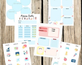 Kids Vision Board Printable Kit, Goal Planner, Worksheet (Editable Canva Template)