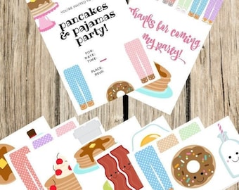 Pancakes & Pajamas Party Printables, Pancakes and Pajamas Invitation, Pajama Party Decor