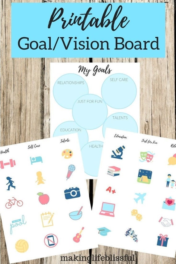 Kids Vision Board Printable Kit, Kids Goal Board, EDITABLE Canva Template,  BASIC Vision Board Kit, Kids New Year Resolution 