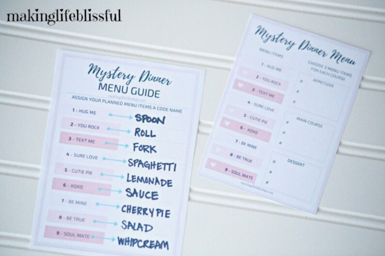 Date Night Mystery Dinner Menu, Valentine Printable for Date Night Dinner or Family Group Dinner image 6