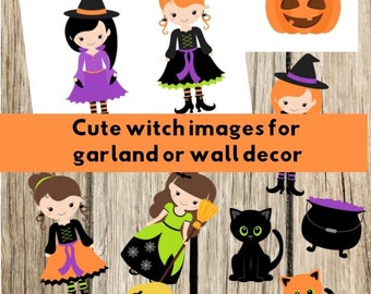 Kids Witch Party Printables, Witches Night Out Decor,  Girls Halloween Party Printables, Preschool Witch Printables