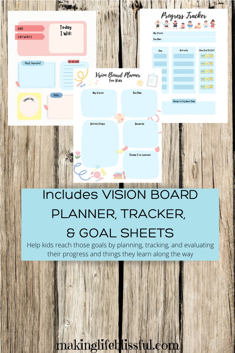 Kids Vision Board Printable Kit EDITABLE Kids Goal Board - Etsy