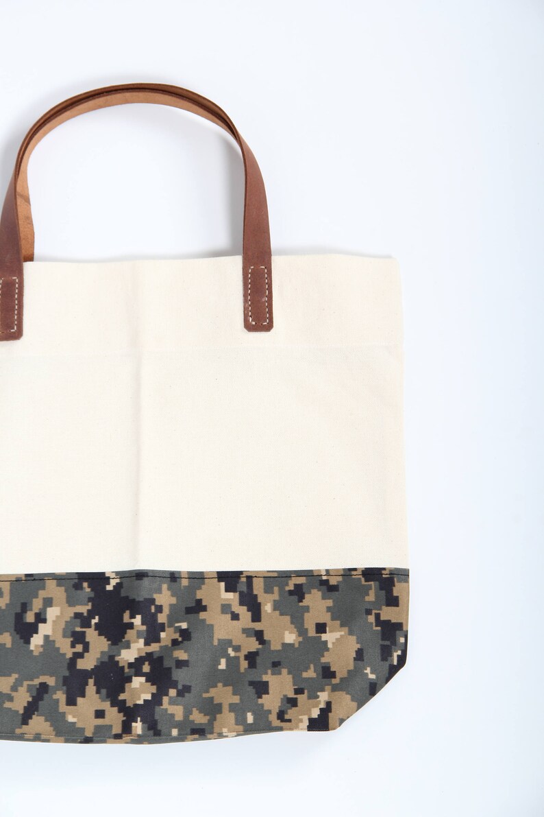 White Canvas and Camouflage Tote Bag - Etsy