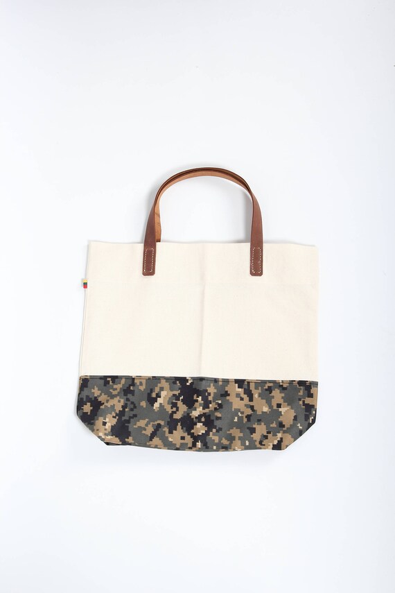 White Canvas and Camouflage Tote Bag - Etsy
