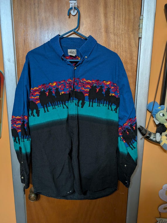Vintage Preowned Express Rider Long Sleeve Shirt Blue Large