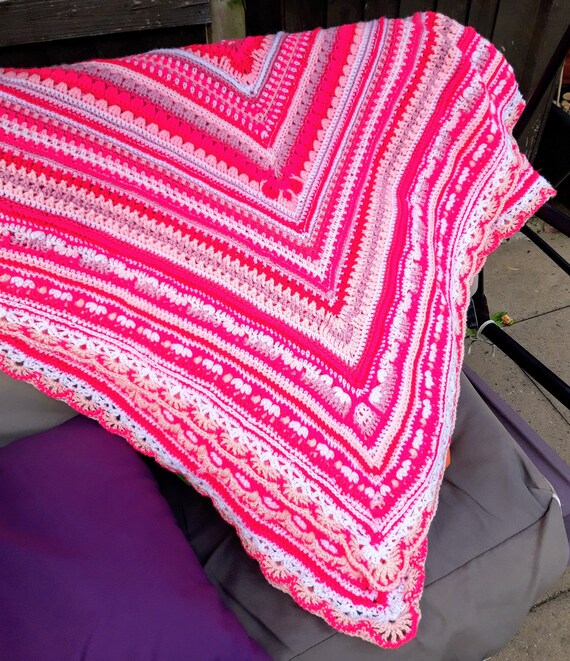 Handmade Large Crochet Pink Blanket Etsy