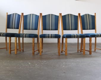 Set of 5 Vintage Mid-Century Modern Danish Oak Dining Chairs, Kjærnulf style