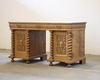 Handcrafted 1960s Danish Oak Desk, Deep Patina, Sculptural Mid-Century design