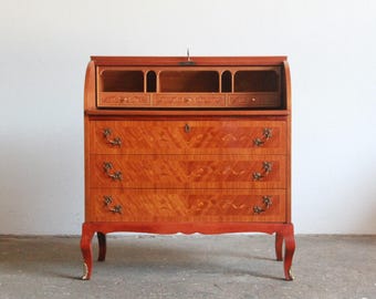 Danish Edmund Jørgensen mid-20th century Secretary Marquetry Cylinder Des
