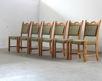 Vintage 1960s Brutalist Danish Oak Dining Chairs in the style of H. Kjærnulf