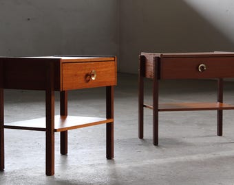 Two Vintage Danish mid-century Teak Bedside Table nightstands, 1960s