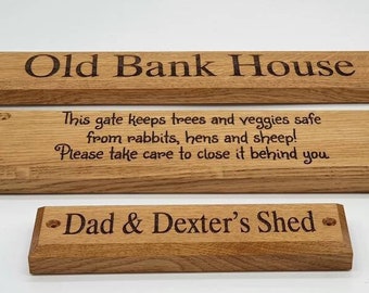 Handcrafted Personalised Oak sign/door sign/wall sign/bench plaque