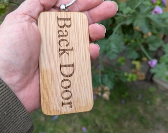 Large solid oak key tag with ball link ring attachment