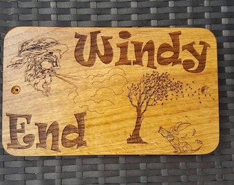 Personalised, engraved Oak sign suitable for outdoor use.