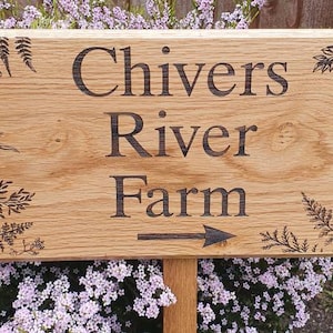 Extra large personalised engraved outdoor sign with post. Handmade from sustainable solid oak